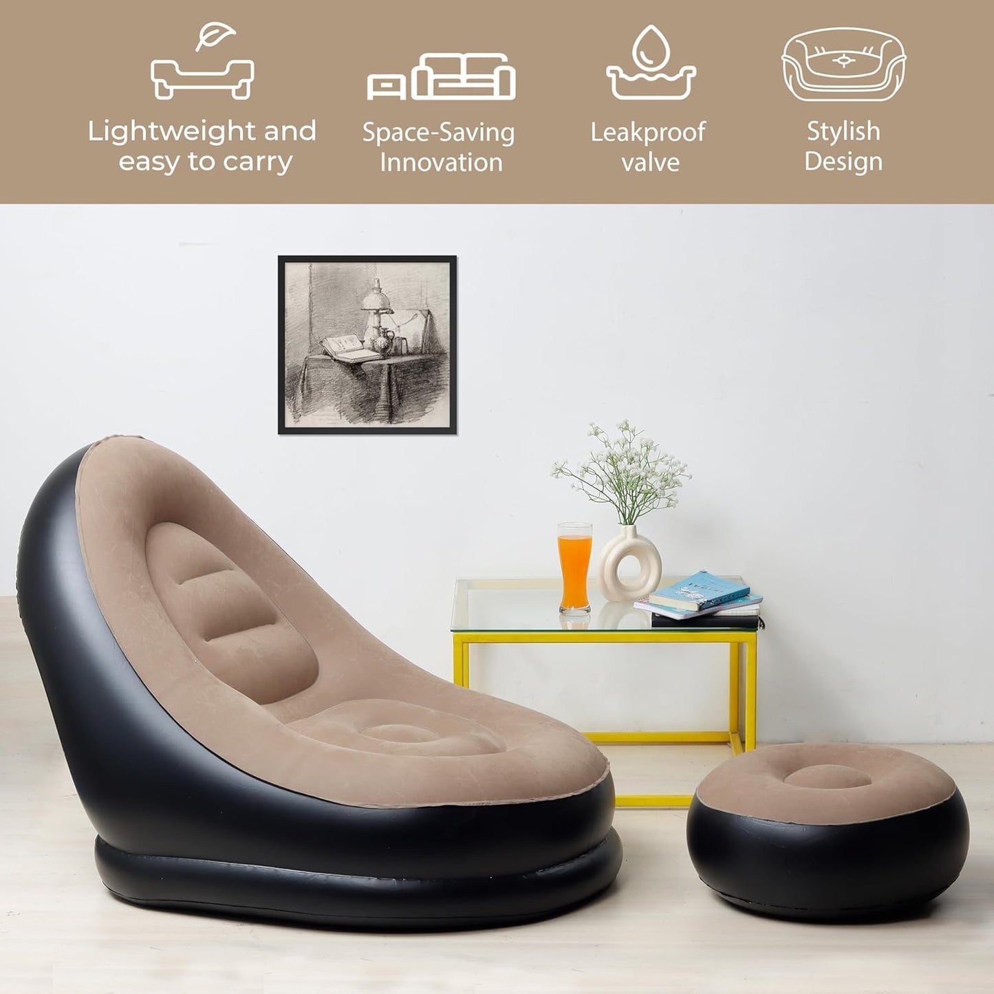 Yellow Inflatable Couch Inflatable Sofa with Footstool – nicepick